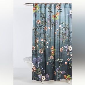 Anthropologie Henrik Dark Turquoise Floral Shower Curtain